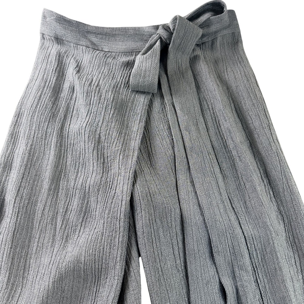NWT ZARA Women Hi-Rise Wrap Belt Tie Waist Texture Wide Leg Crop Pants SZ L Gray - Picture 4 of 10